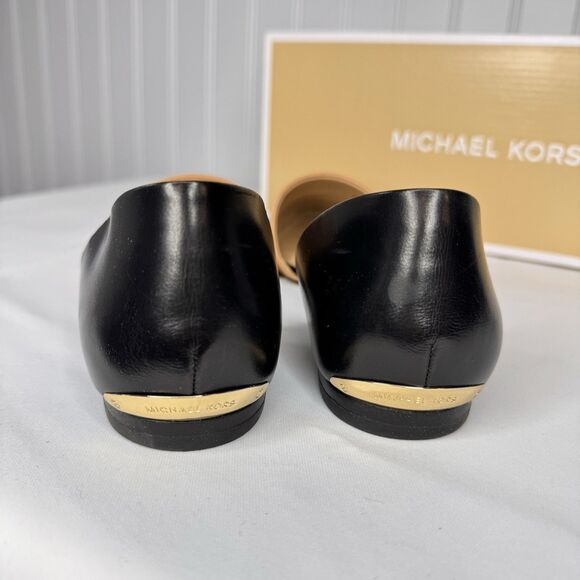 Michael Kors Sz 8M Julieta Flats Black Sun Tan Leather d'Orsay Pointed Shoe - Picture 6 of 9